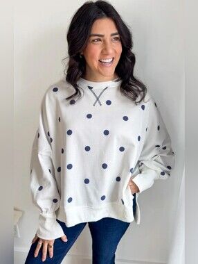 Navy Polka Dot Oversized Crewneck Sweatshirt